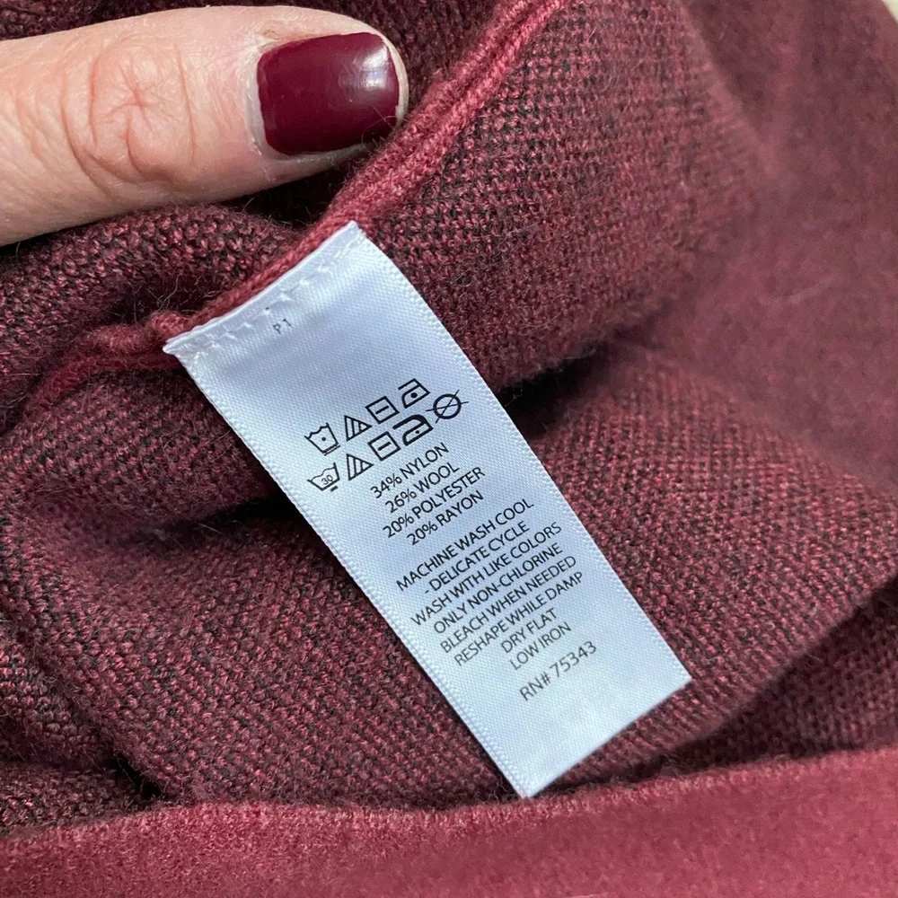 Nanette Lepore Nylon Blend Side Zipper Pullover Crew Neck Burgundy Sweater Large - Picture 5 of 7
